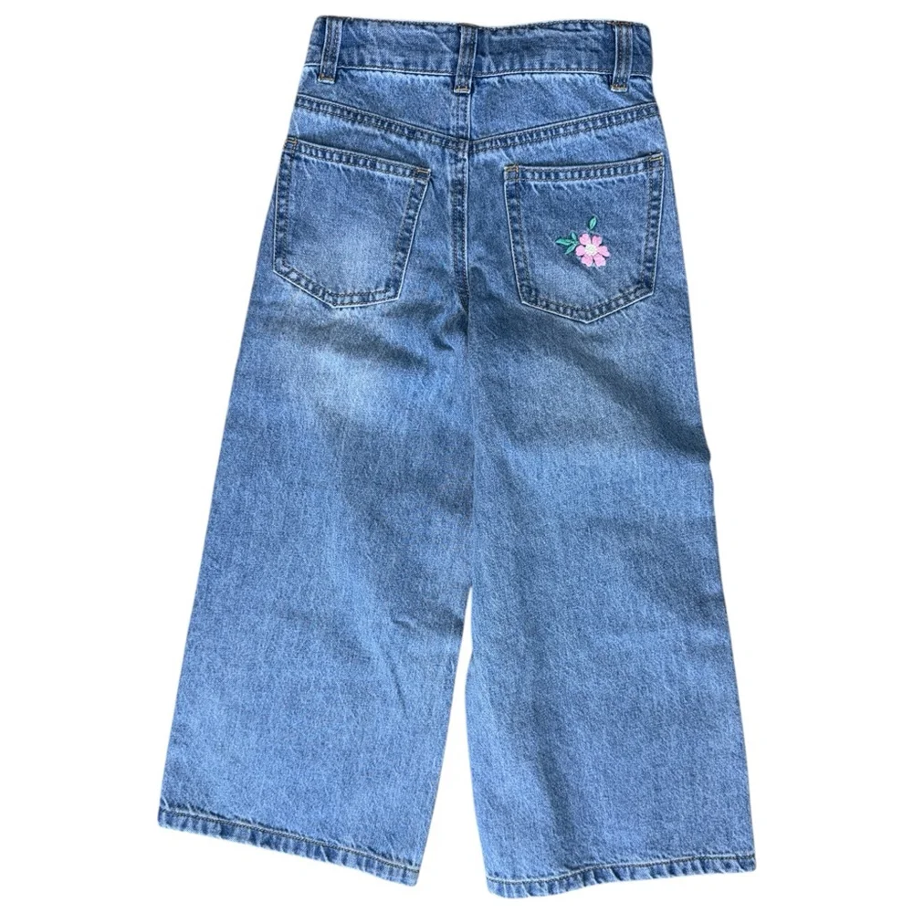 Monsoon Girls Blue Denim‎ Wide Leg Jeans Embroidered Dove 5 Years 5Y 5-6 NWT